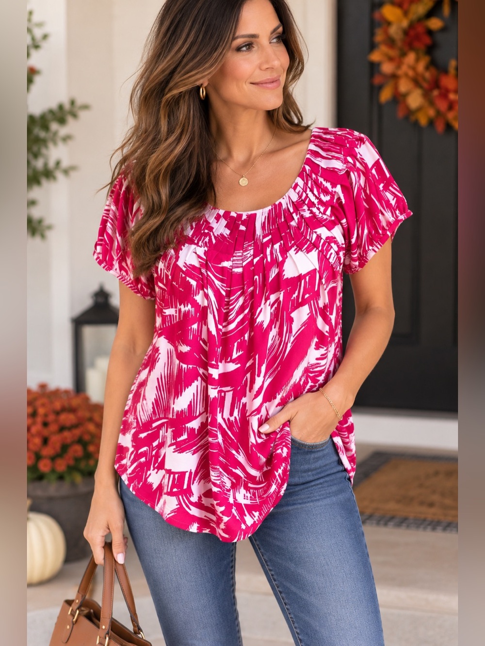 Style & Co. pink & white top - M